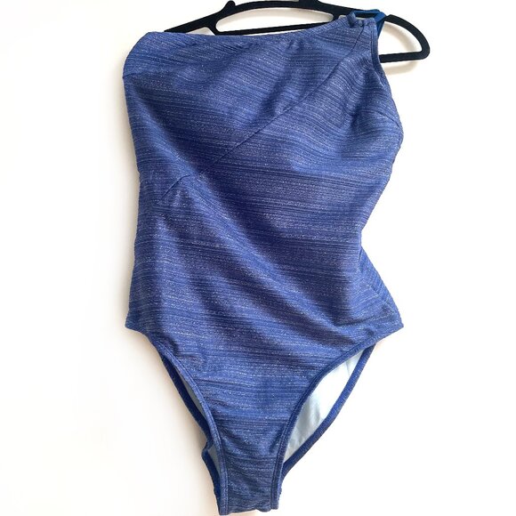 NWT Blue Asymmetrical Standard Coverage One-Piece - Picture 11 of 12
